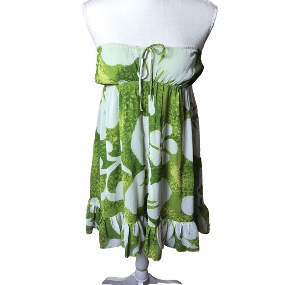 URBAN OUTFITTERS Davina Bandeau Green & White Tie Front Mini Dress Size Large - Picture 1 of 9
